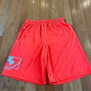 Under Armour Loose Fit Track Athletic Drawstring Shorts Neon Orange Men’s Small